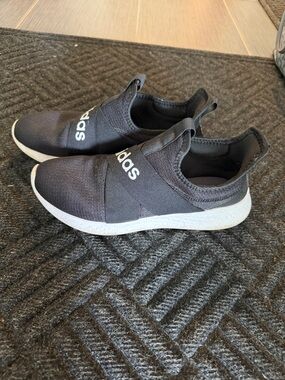 adidas Black Slip-On Stretch Athletic Shoes with White Sole